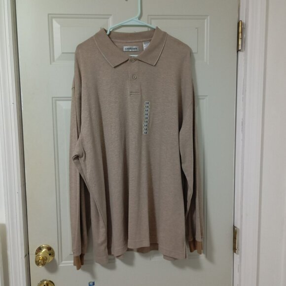 Che©reskin Mens Long Sleeve Polo Shirt Textured Khaki Button Collar Xxl - Picture 1 of 14